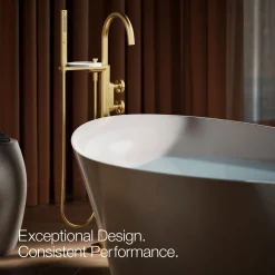 Floor-mount bath filler trim with industrial handles and handshower^Kohler Clearance