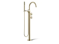 Floor-mount bath filler trim with industrial handles and handshower^Kohler Clearance