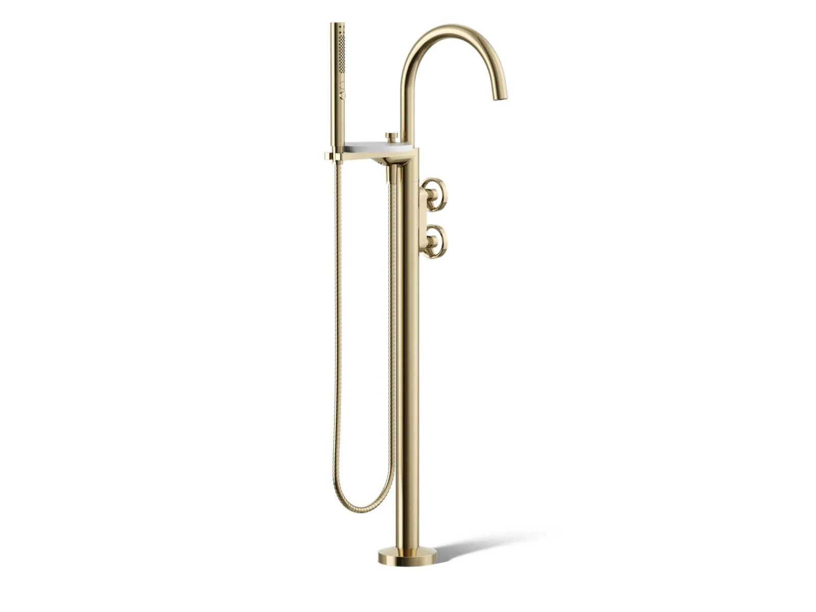 Floor-mount bath filler trim with industrial handles and handshower^Kohler Clearance