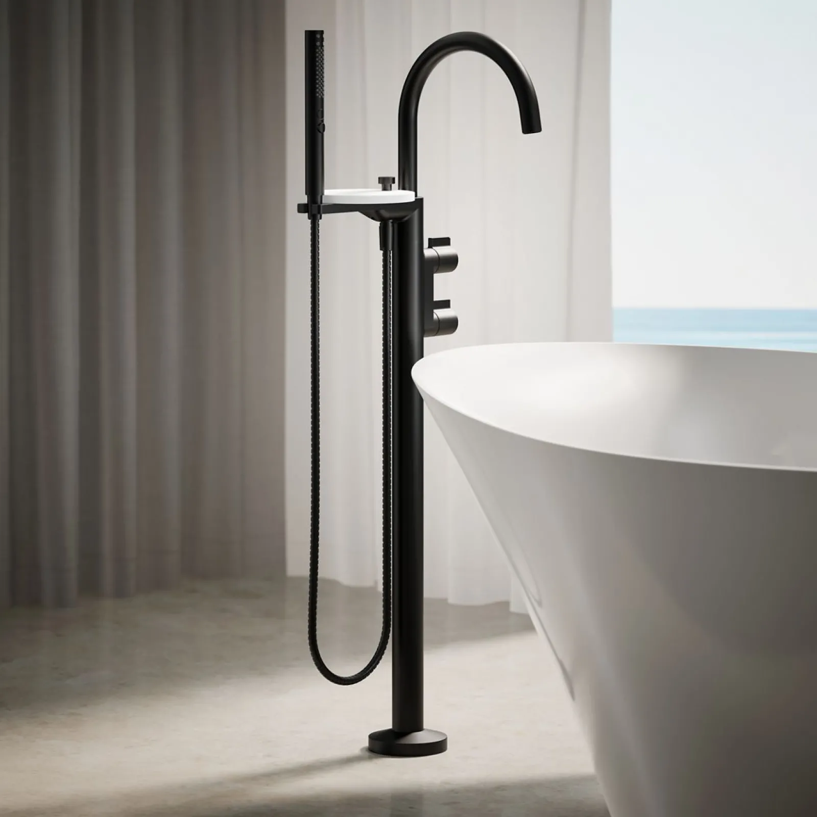 Floor-mount bath filler trim with lever handles and handshower^Kohler Sale