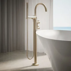 Floor-mount bath filler trim with lever handles and handshower^Kohler Sale