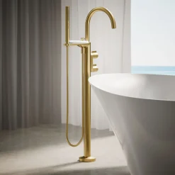 Floor-mount bath filler trim with lever handles and handshower^Kohler Sale