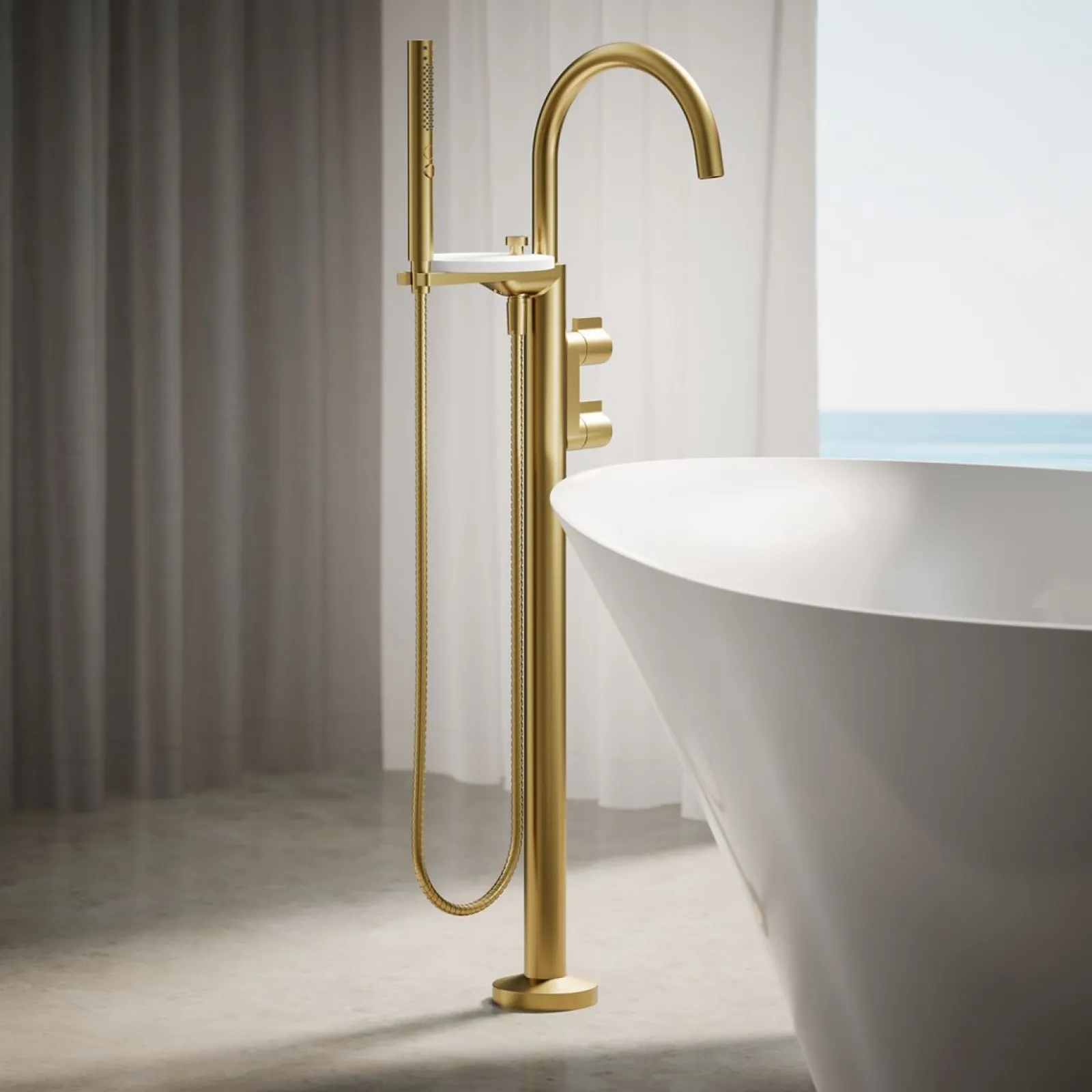 Floor-mount bath filler trim with lever handles and handshower^Kohler Sale