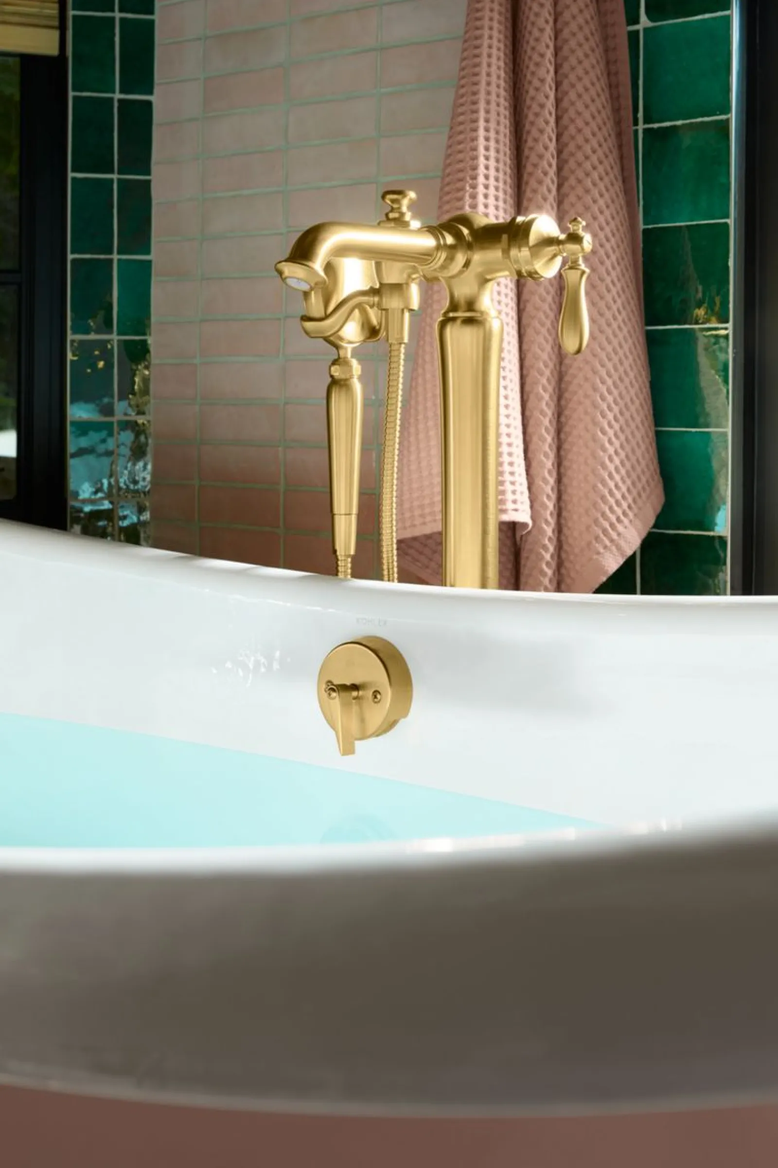 Floor-mount bath filler trim with handshower^Kohler Online