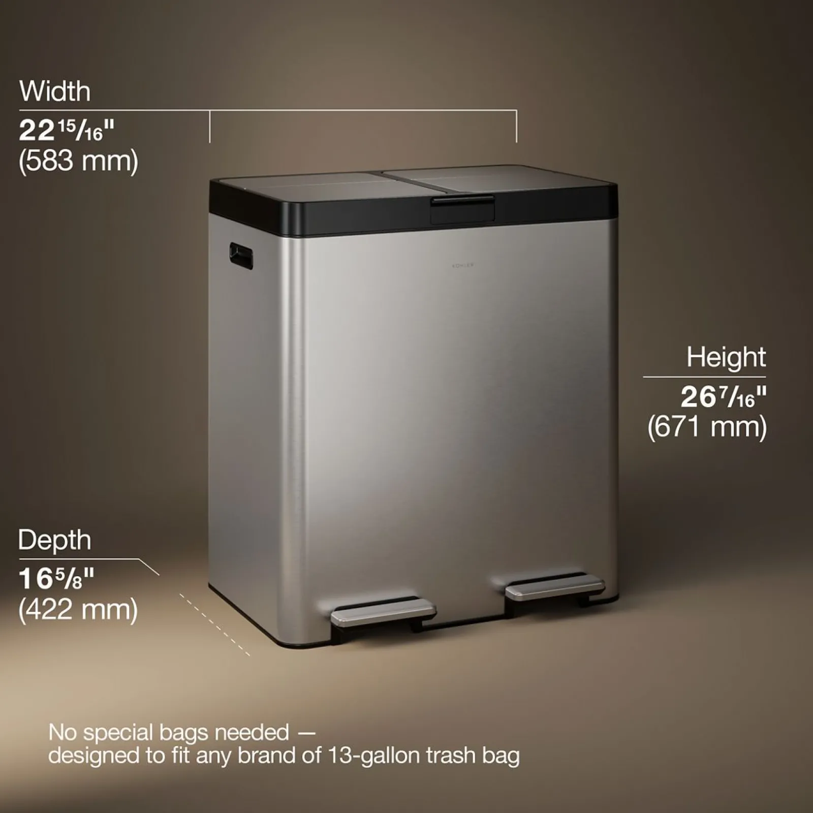 21.7-gallon dual-bin step trash can^Kohler Clearance