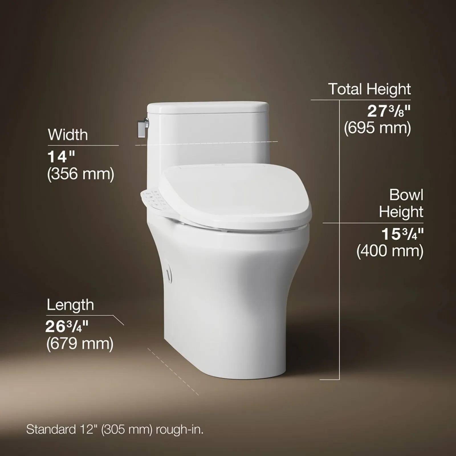 Hidden cord one-piece compact elongated toilet with skirted trapway, 1.28 gpf^Kohler New
