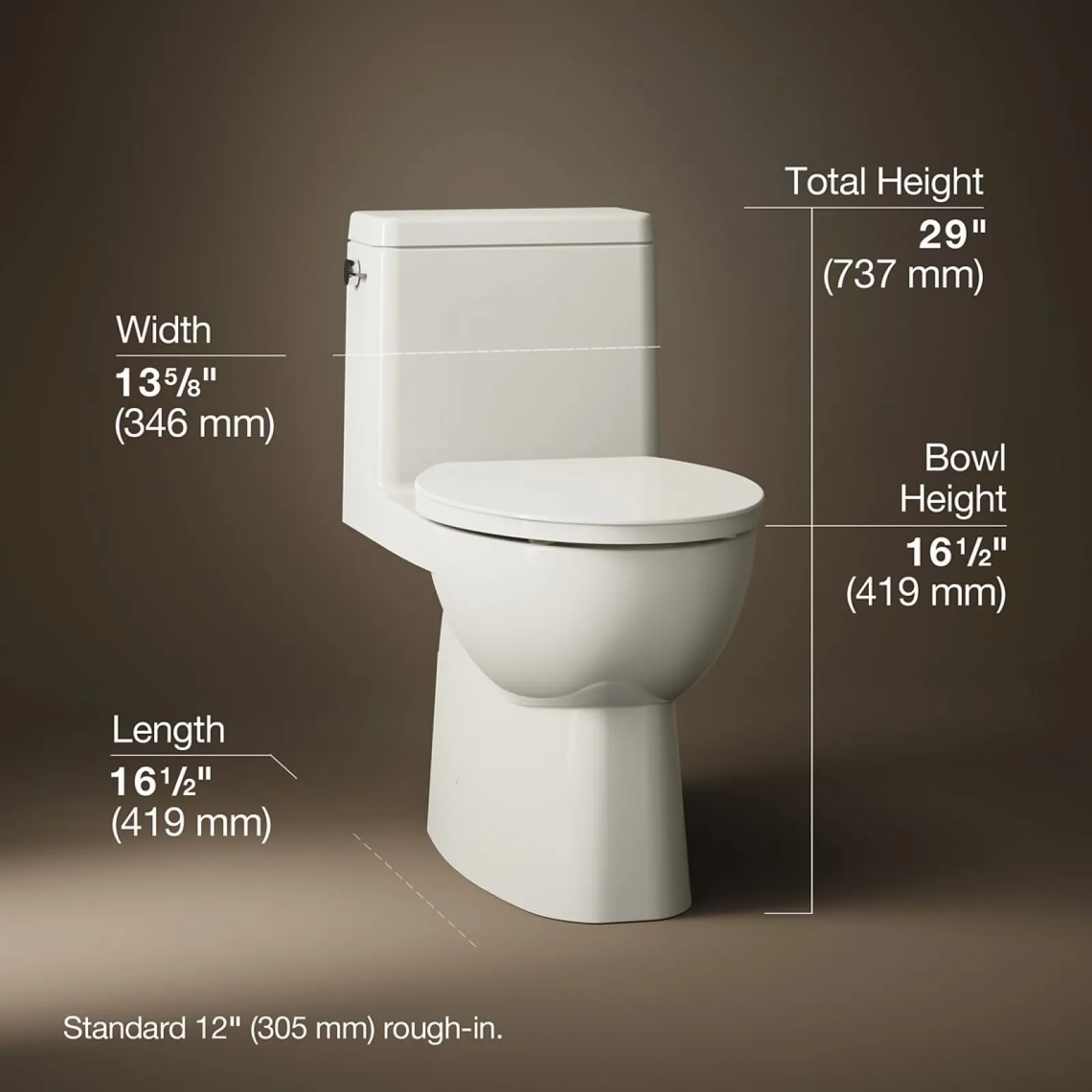 One-piece compact elongated toilet with skirted trapway, 1.28 gpf^Kohler Best