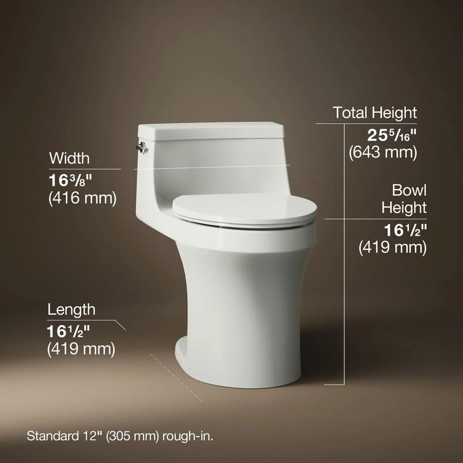 One-piece compact elongated toilet with concealed trapway, 1.28 gpf^Kohler