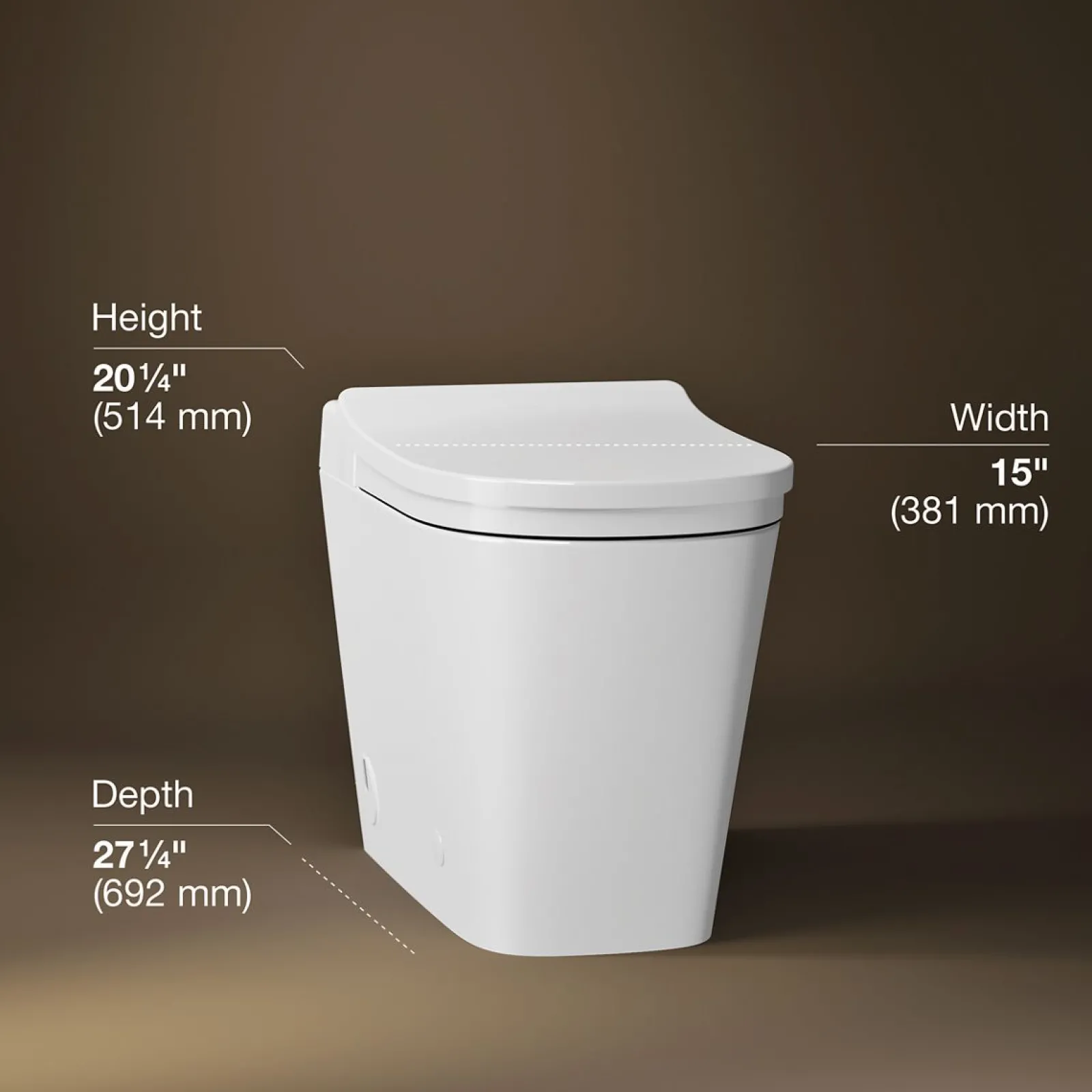 One-piece elongated smart toilet with front bidet wand technology, dual-flush^Kohler