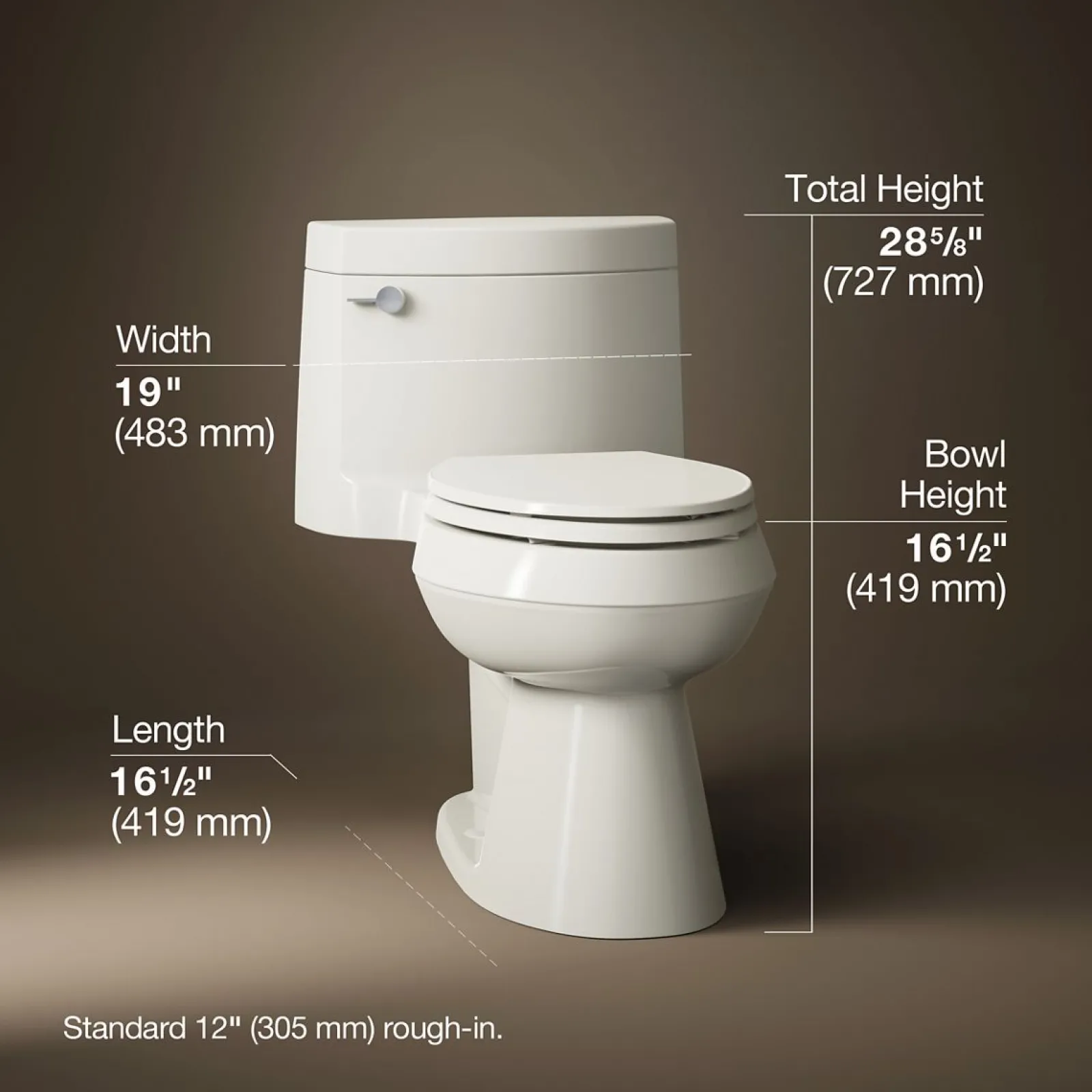 One-piece elongated toilet with concealed trapway, 1.28 gpf^Kohler Outlet