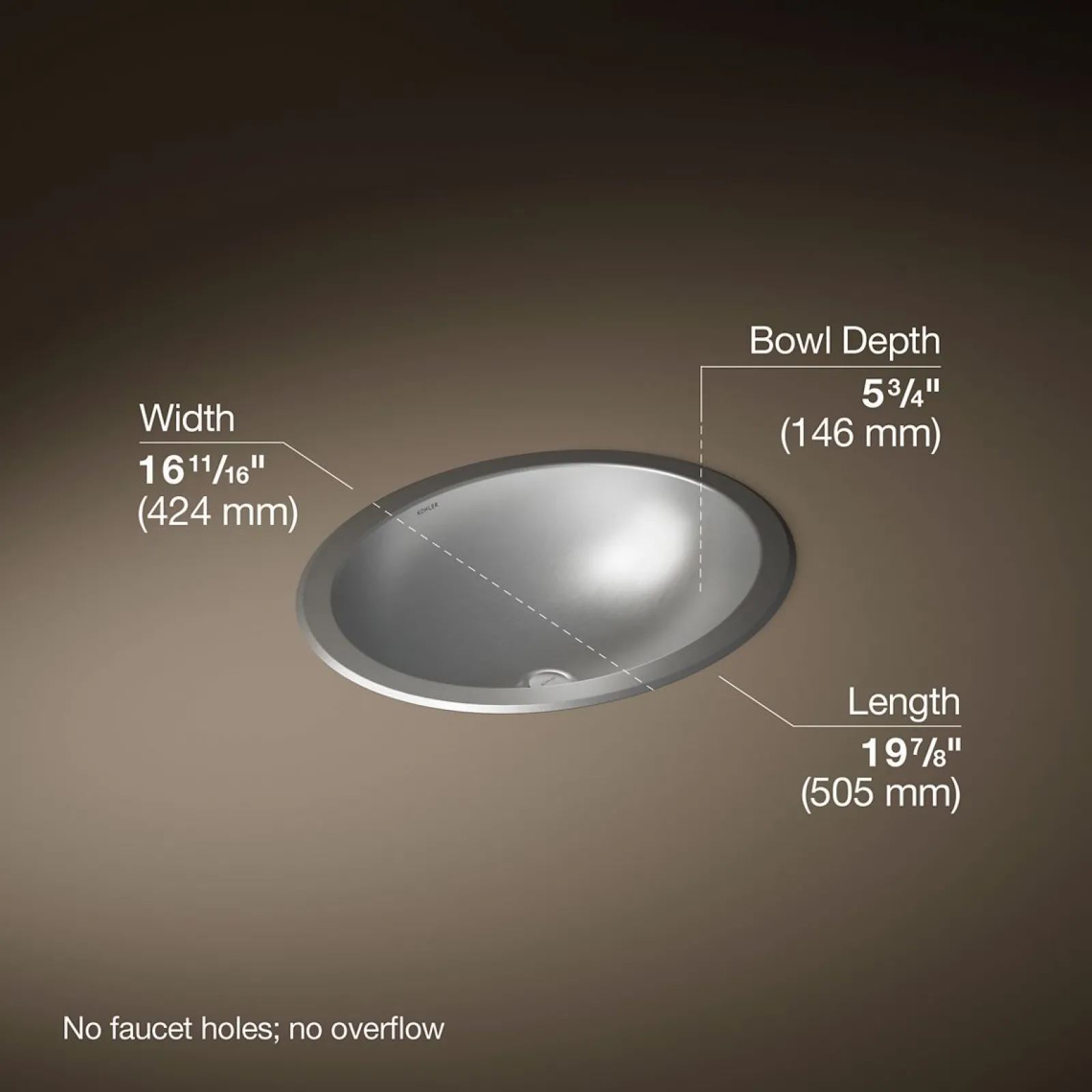 20" oval drop-in/undermount bathroom sink, no overflow^Kohler Hot