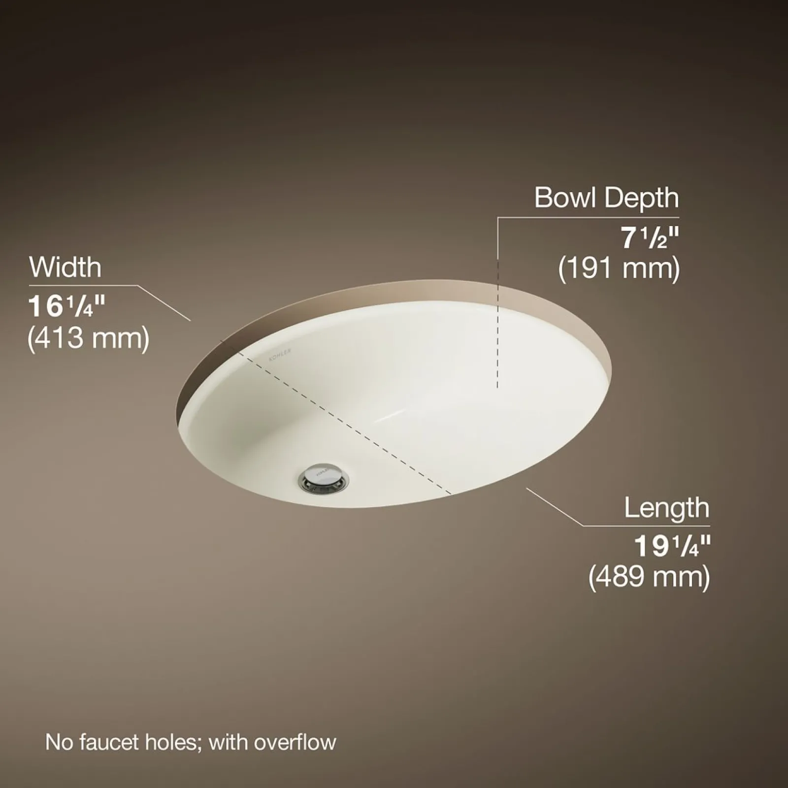 19-1/4" oval undermount bathroom sink with glazed underside, no overflow^Kohler Online