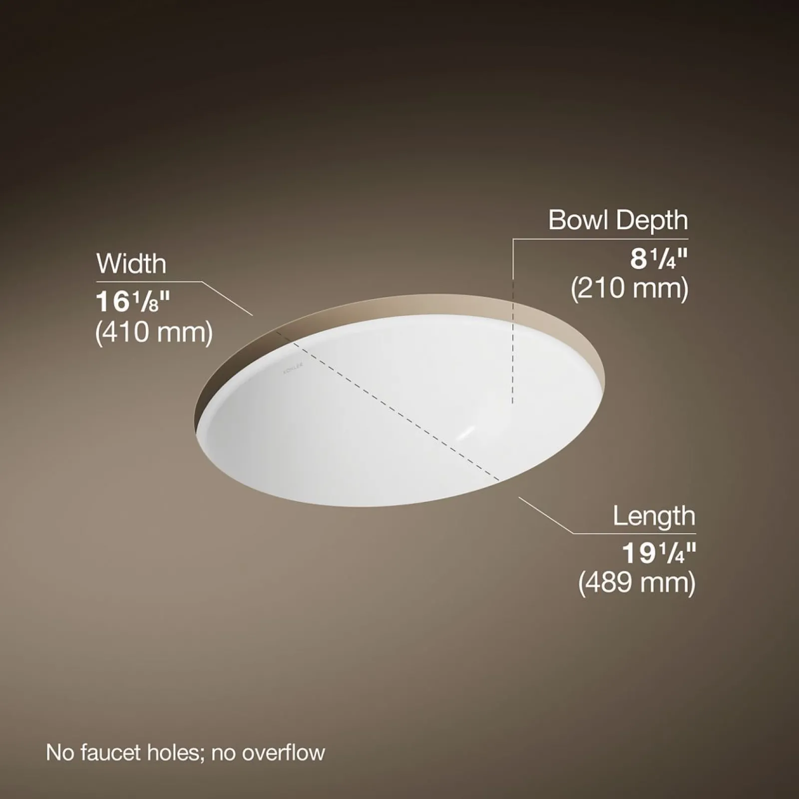 19-1/4" oval undermount bathroom sink, no overflow^Kohler Discount