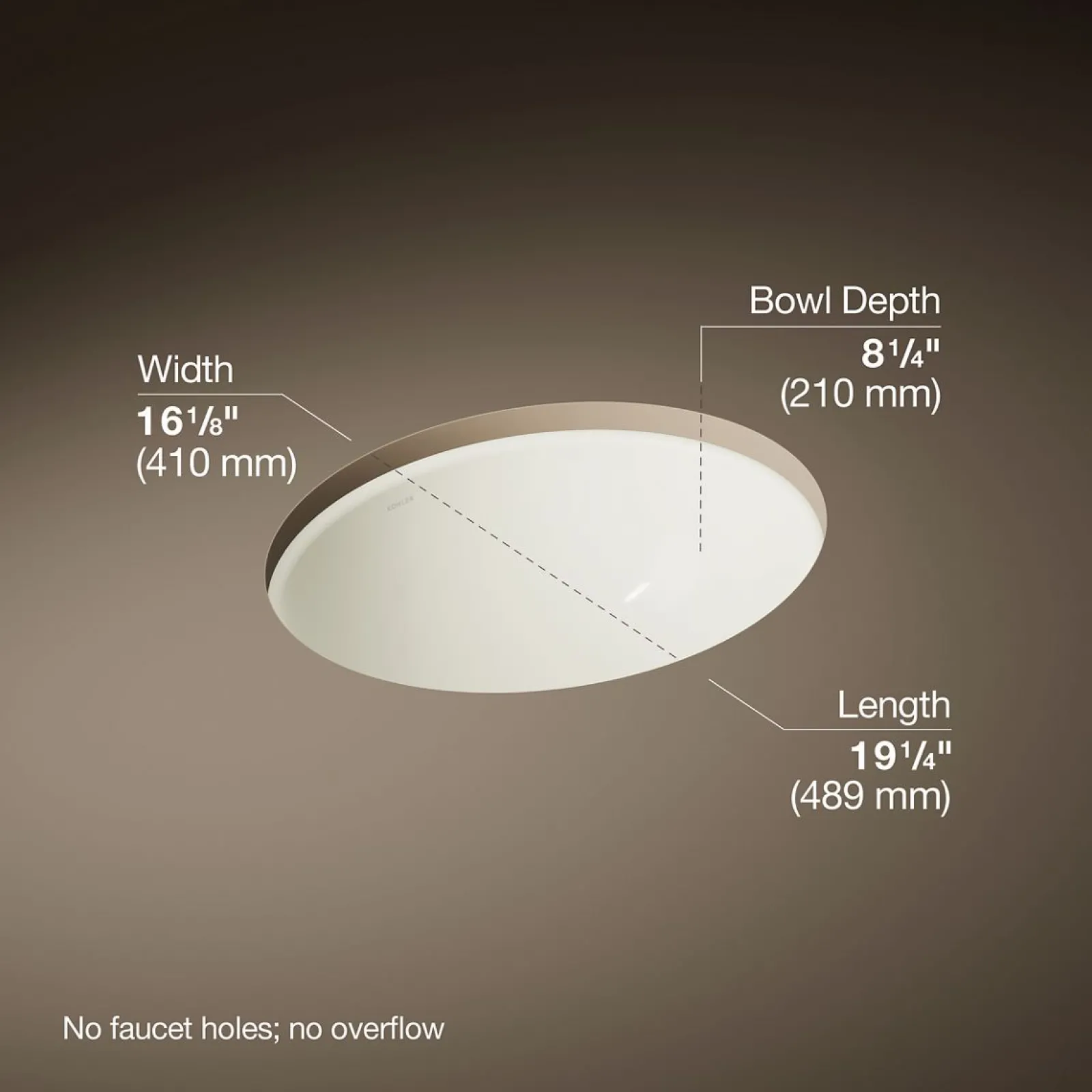 19-1/4" oval undermount bathroom sink, no overflow^Kohler Discount