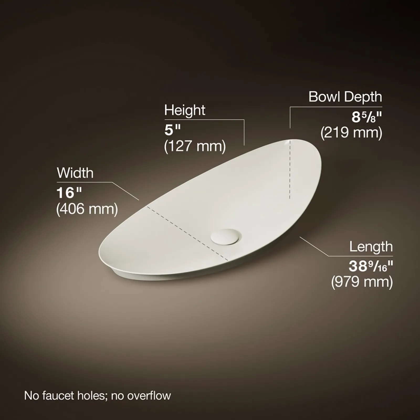 38-1/2" oval vessel bathroom sink, no overflow^Kohler Discount