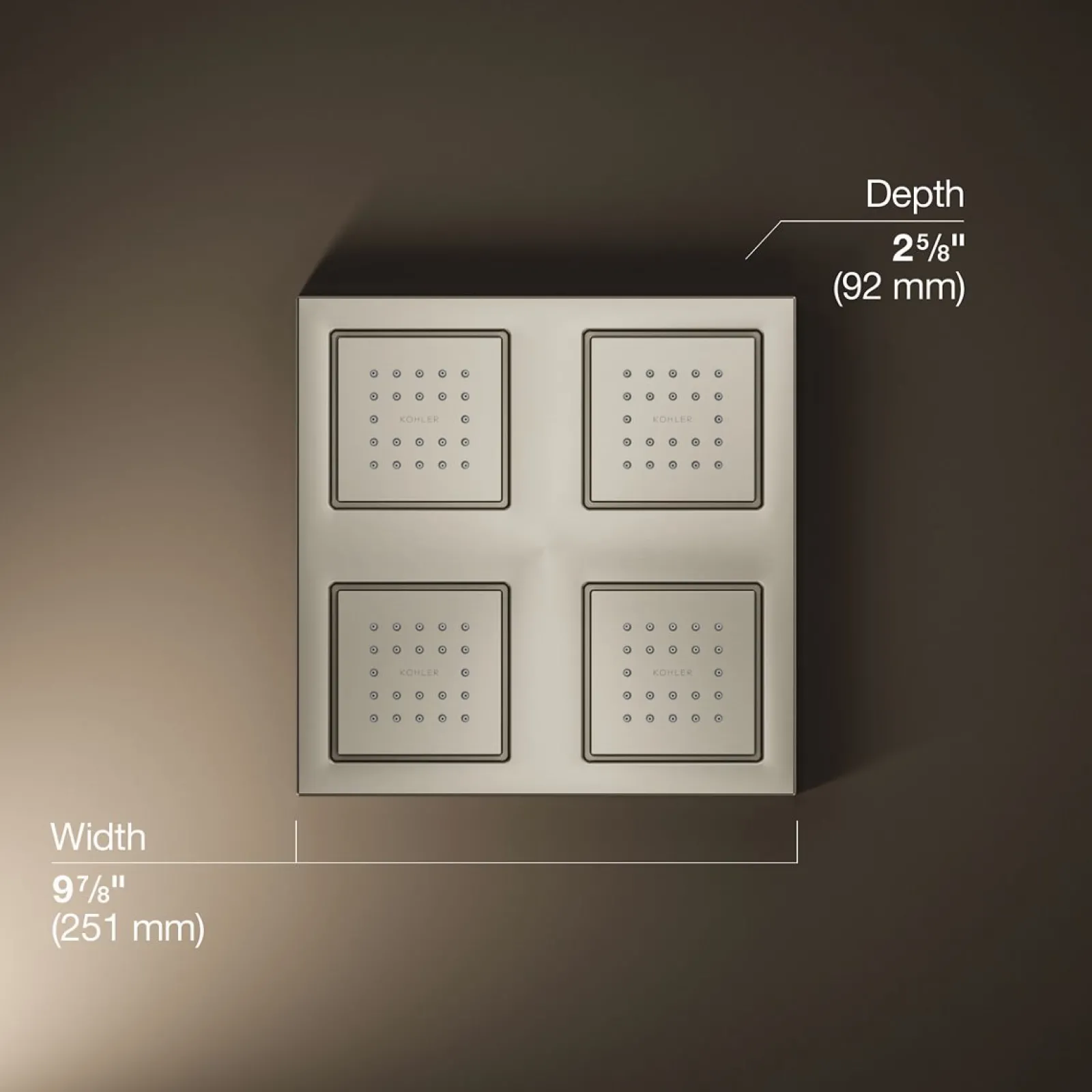 Overhead shower panel with four 22-nozzle sprayheads^Kohler