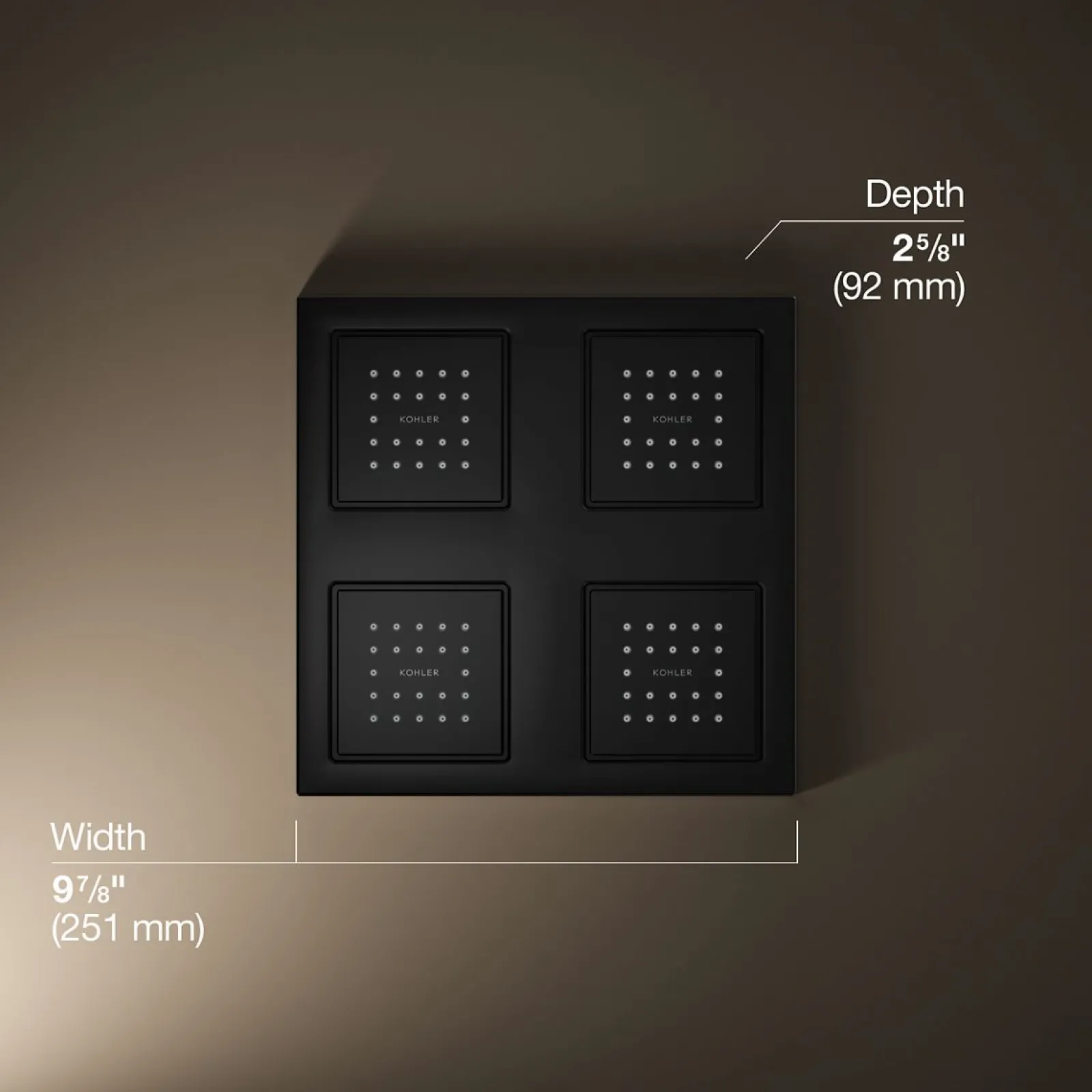Overhead shower panel with four 22-nozzle sprayheads^Kohler