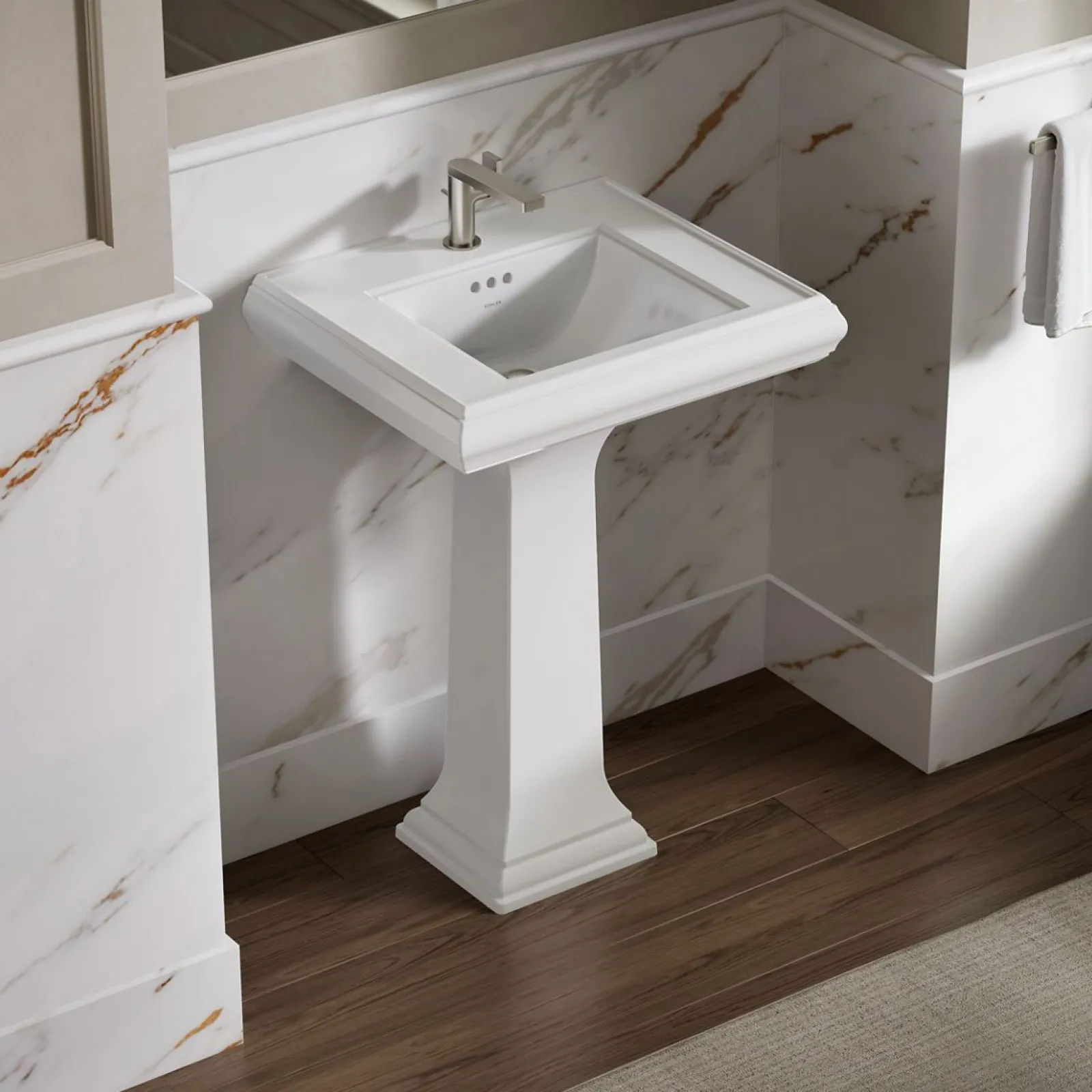 Pedestal/console table bathroom sink basin with single faucet-hole drilling^Kohler Clearance