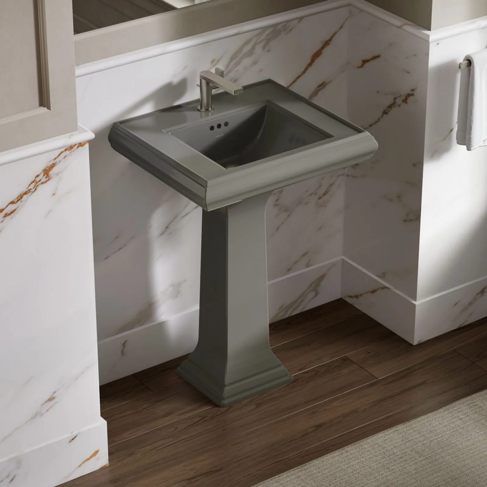 Pedestal/console table bathroom sink basin with single faucet-hole drilling^Kohler Clearance