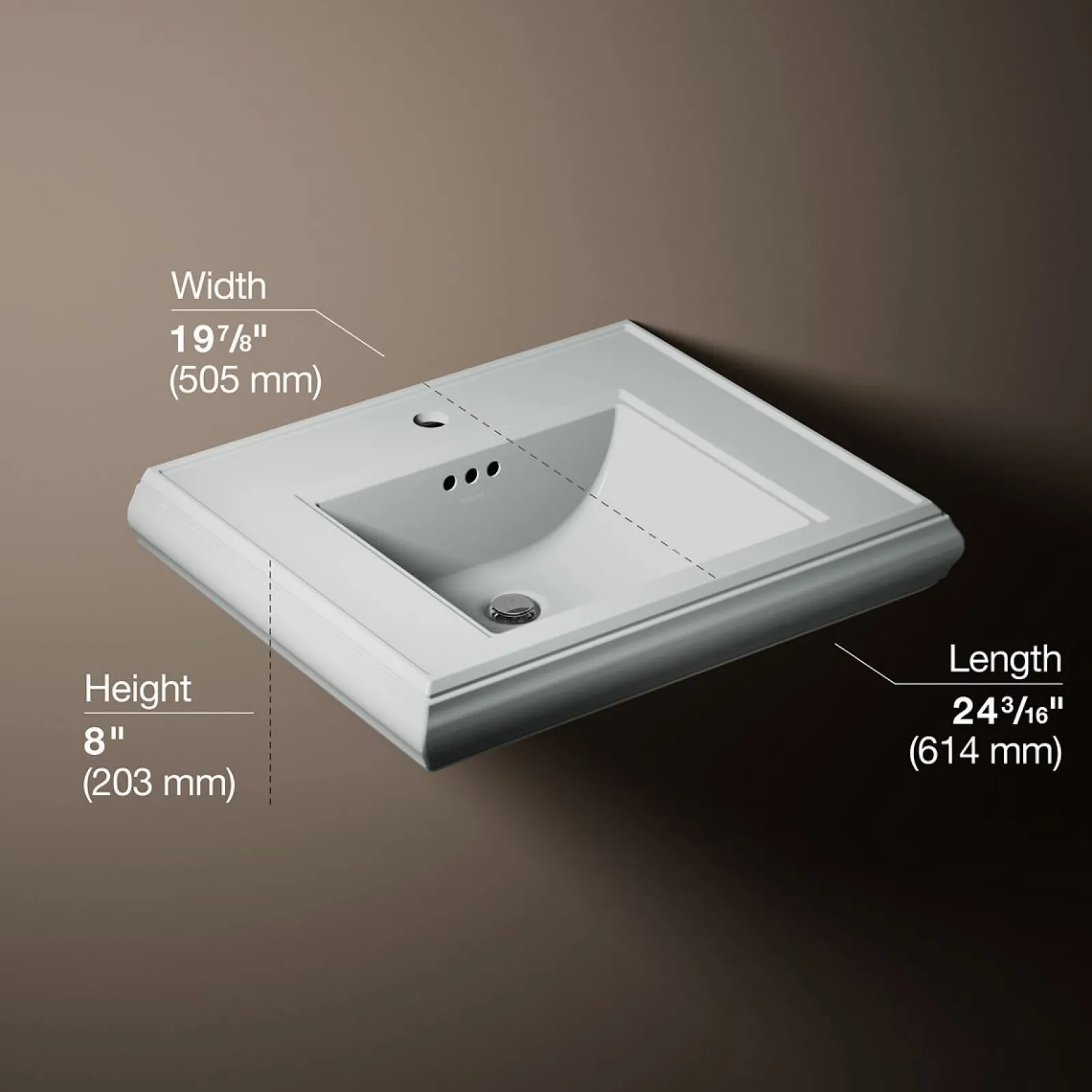 Pedestal/console table bathroom sink basin with single faucet-hole drilling^Kohler Clearance