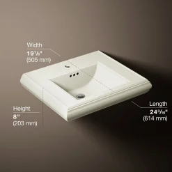 Pedestal/console table bathroom sink basin with single faucet-hole drilling^Kohler Clearance