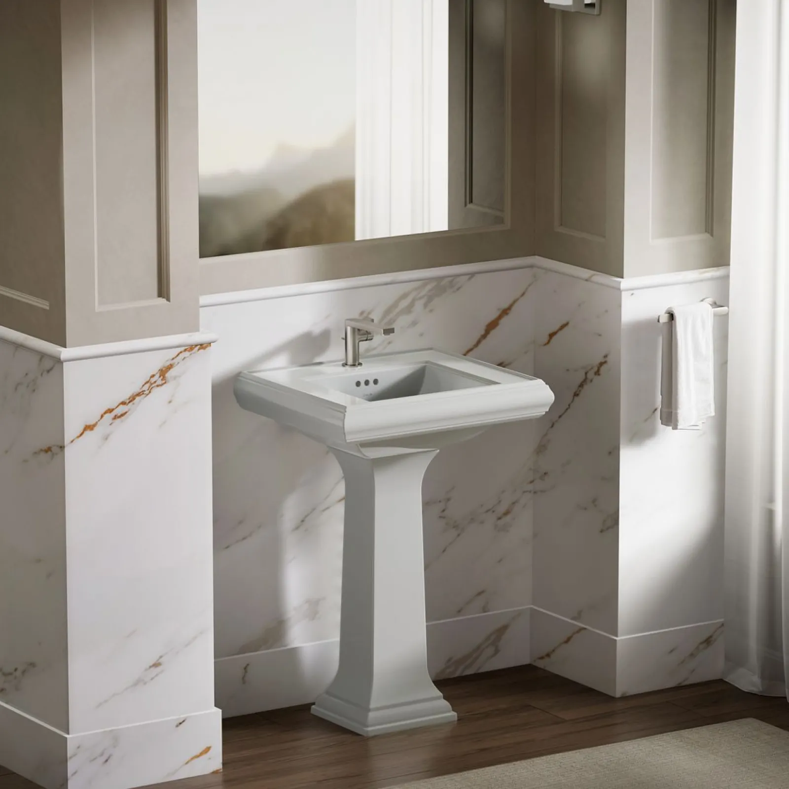 Pedestal/console table bathroom sink basin with single faucet-hole drilling^Kohler Clearance