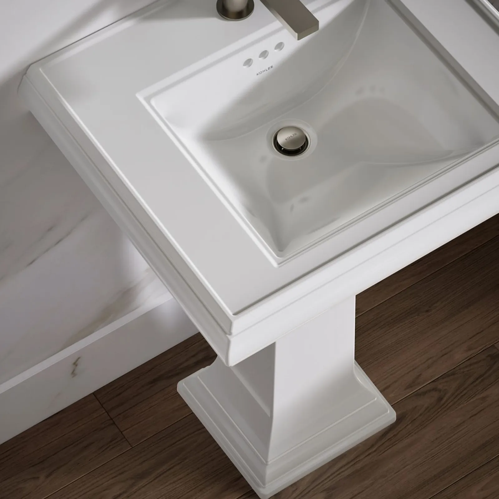 Pedestal/console table bathroom sink basin with single faucet-hole drilling^Kohler Clearance