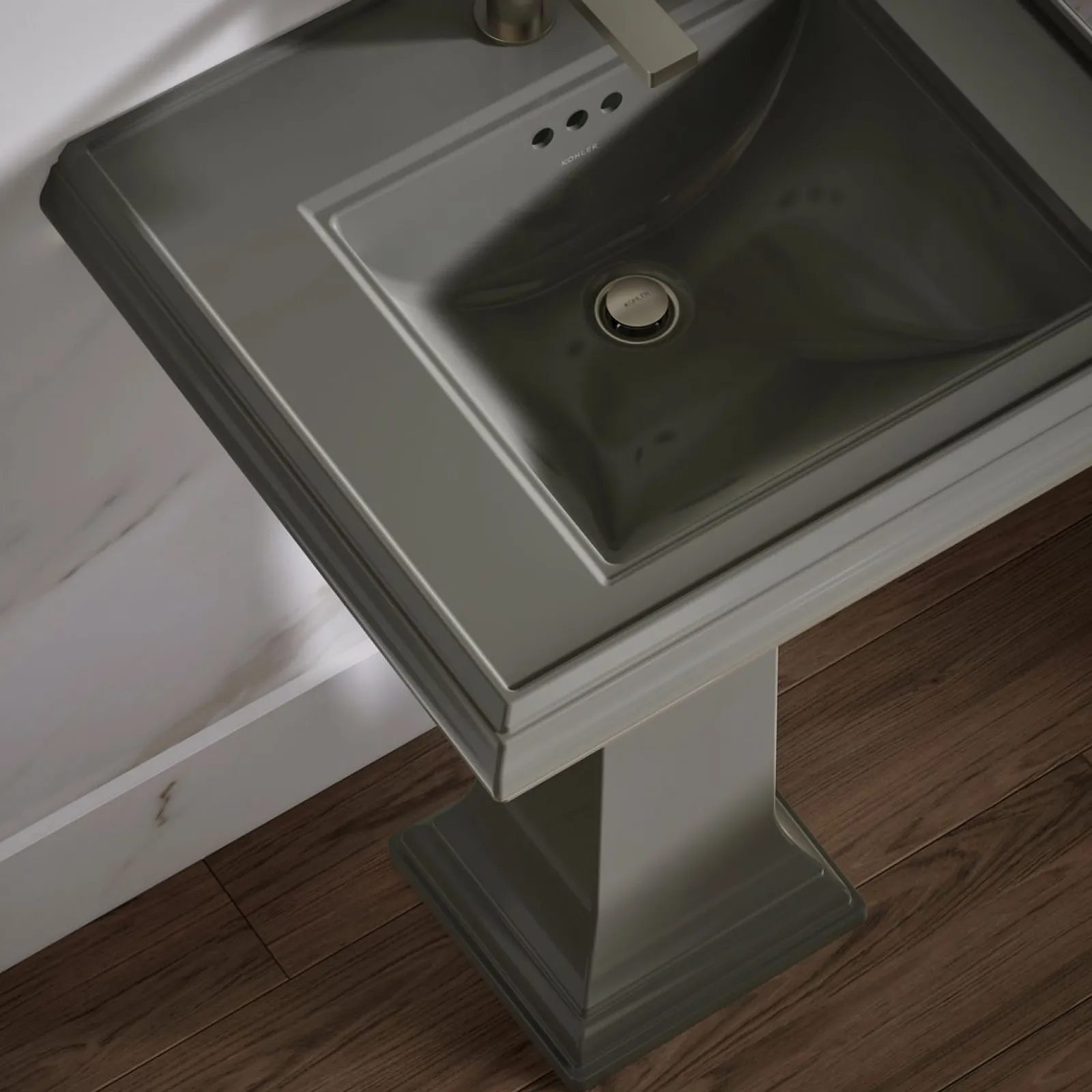 Pedestal/console table bathroom sink basin with single faucet-hole drilling^Kohler Clearance