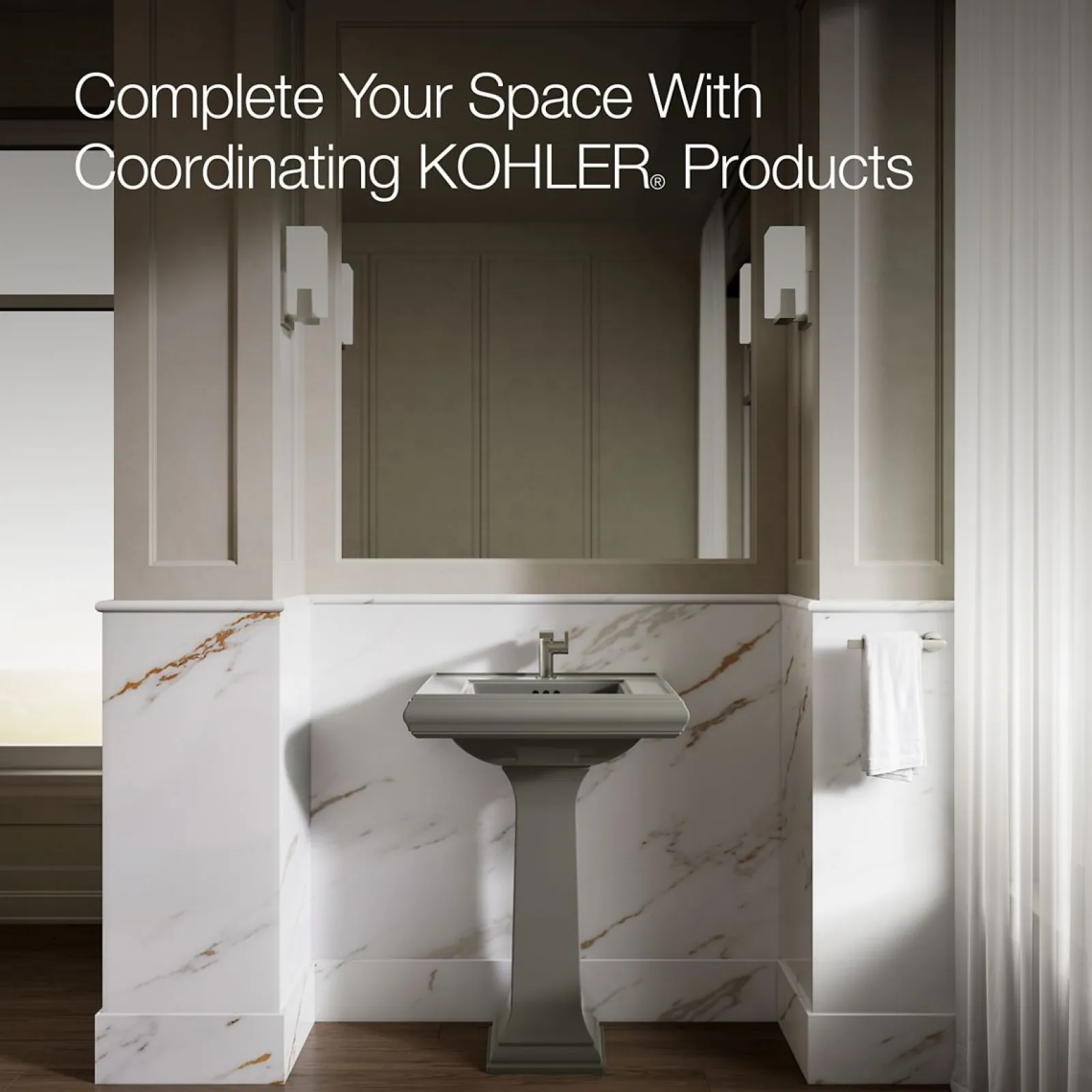 Pedestal/console table bathroom sink basin with single faucet-hole drilling^Kohler Clearance