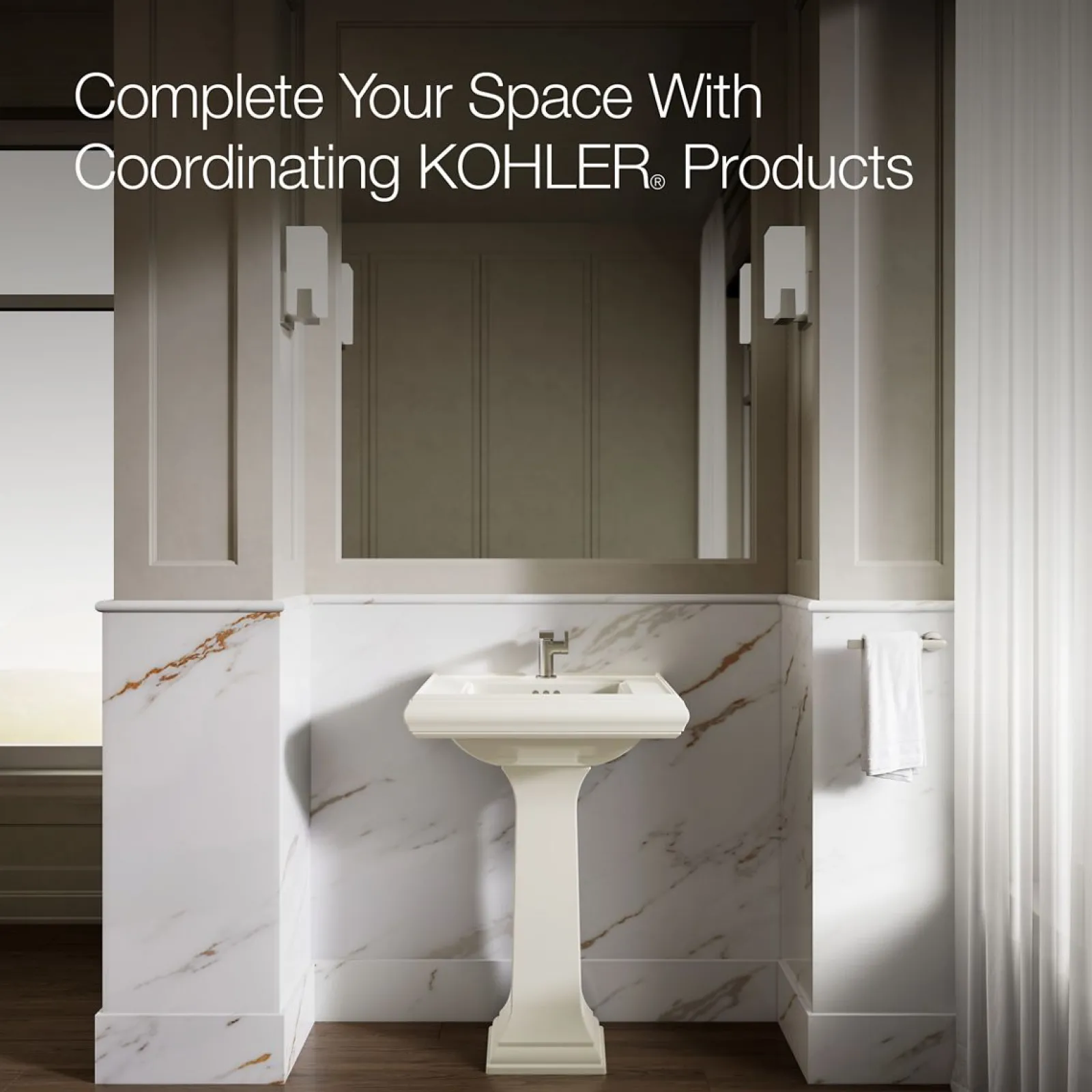 Pedestal/console table bathroom sink basin with single faucet-hole drilling^Kohler Clearance