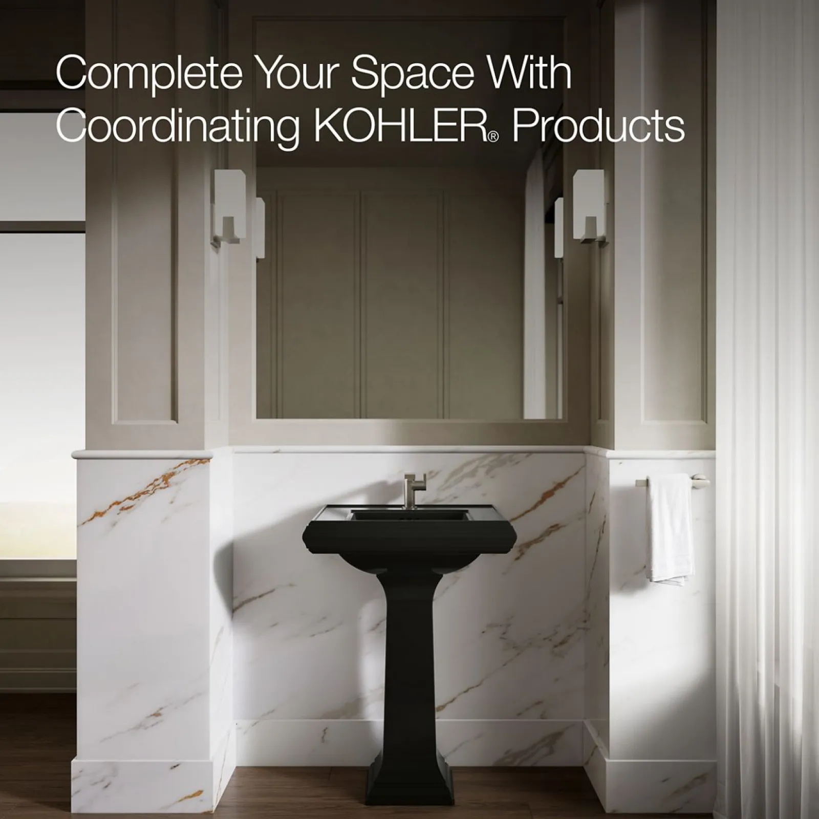 Pedestal/console table bathroom sink basin with single faucet-hole drilling^Kohler Clearance