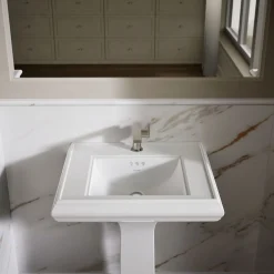 Pedestal/console table bathroom sink basin with single faucet-hole drilling^Kohler Clearance