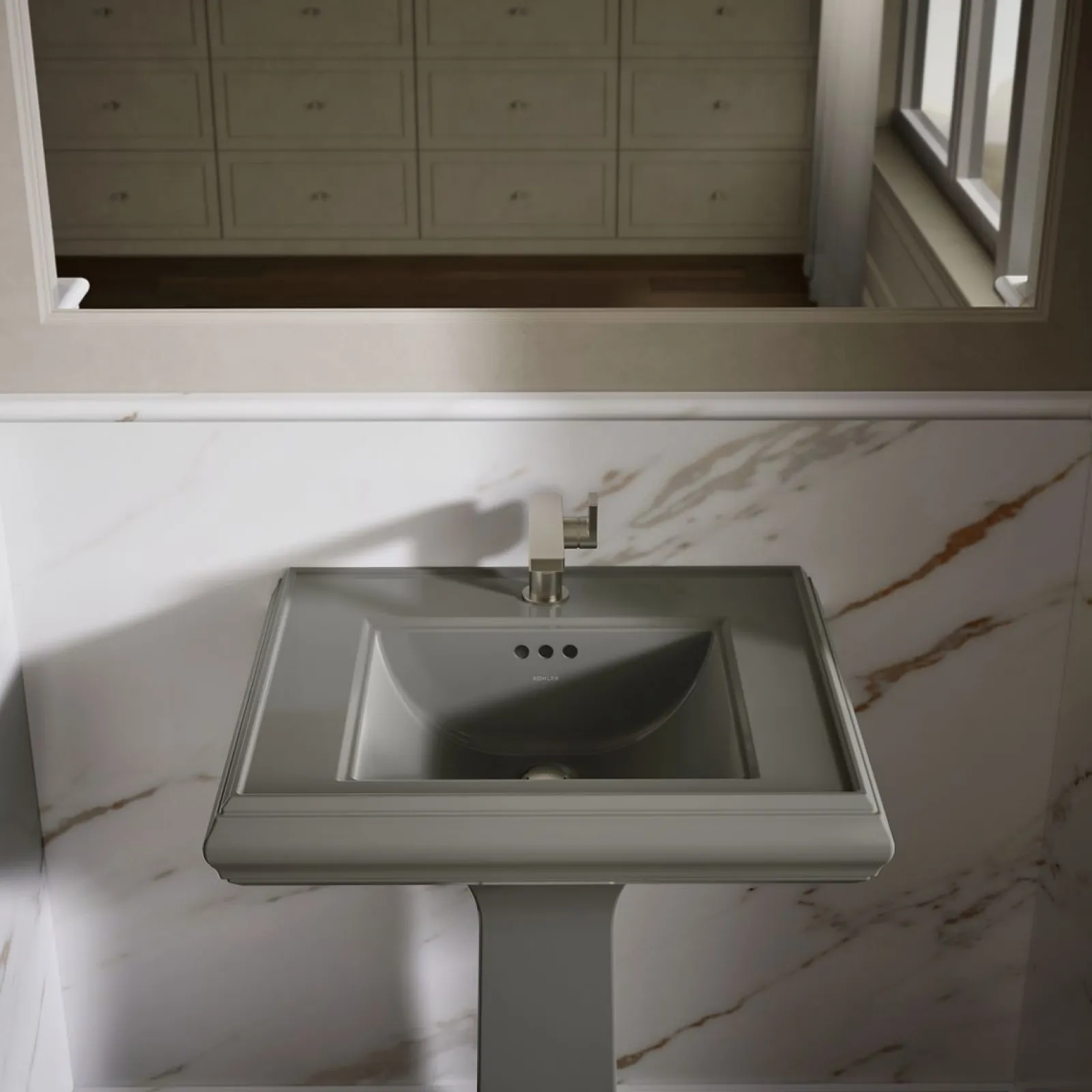 Pedestal/console table bathroom sink basin with single faucet-hole drilling^Kohler Clearance