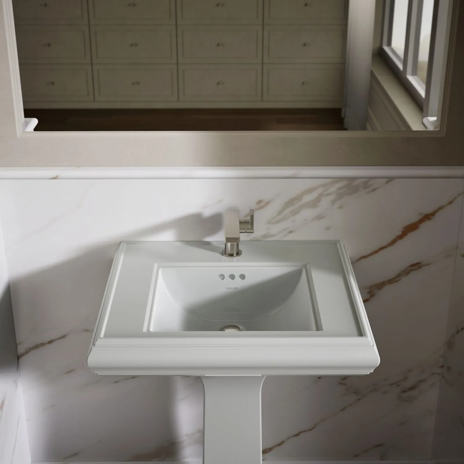 Pedestal/console table bathroom sink basin with single faucet-hole drilling^Kohler Clearance