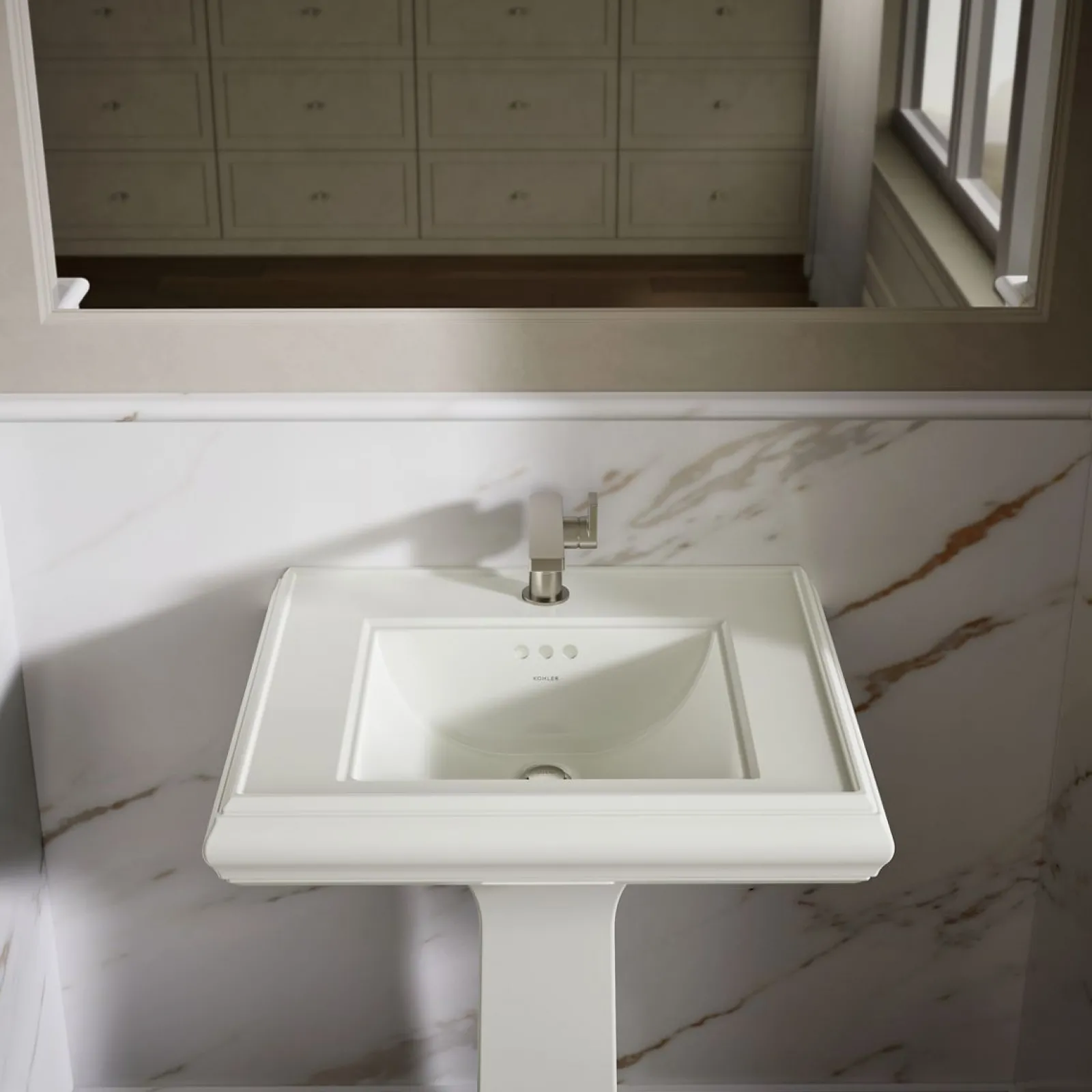 Pedestal/console table bathroom sink basin with single faucet-hole drilling^Kohler Clearance