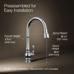 Pull-down kitchen sink faucet with three-function sprayhead^Kohler Discount