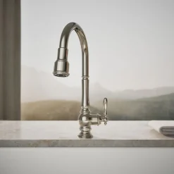 Pull-down kitchen sink faucet with three-function sprayhead^Kohler Discount