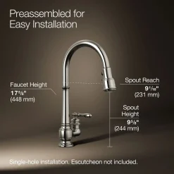 Pull-down kitchen sink faucet with three-function sprayhead^Kohler New