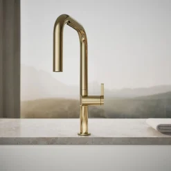 Pull-down kitchen sink faucet with two-function sprayhead^Kohler Discount