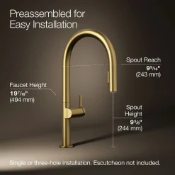 Pull-down kitchen sink faucet with two-function sprayhead^Kohler Hot