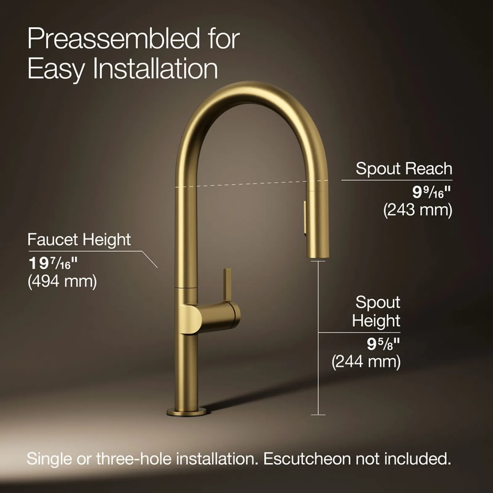 Pull-down kitchen sink faucet with two-function sprayhead^Kohler Hot