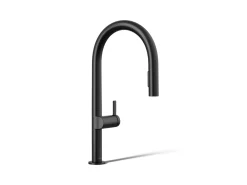 Pull-down kitchen sink faucet with two-function sprayhead^Kohler Hot