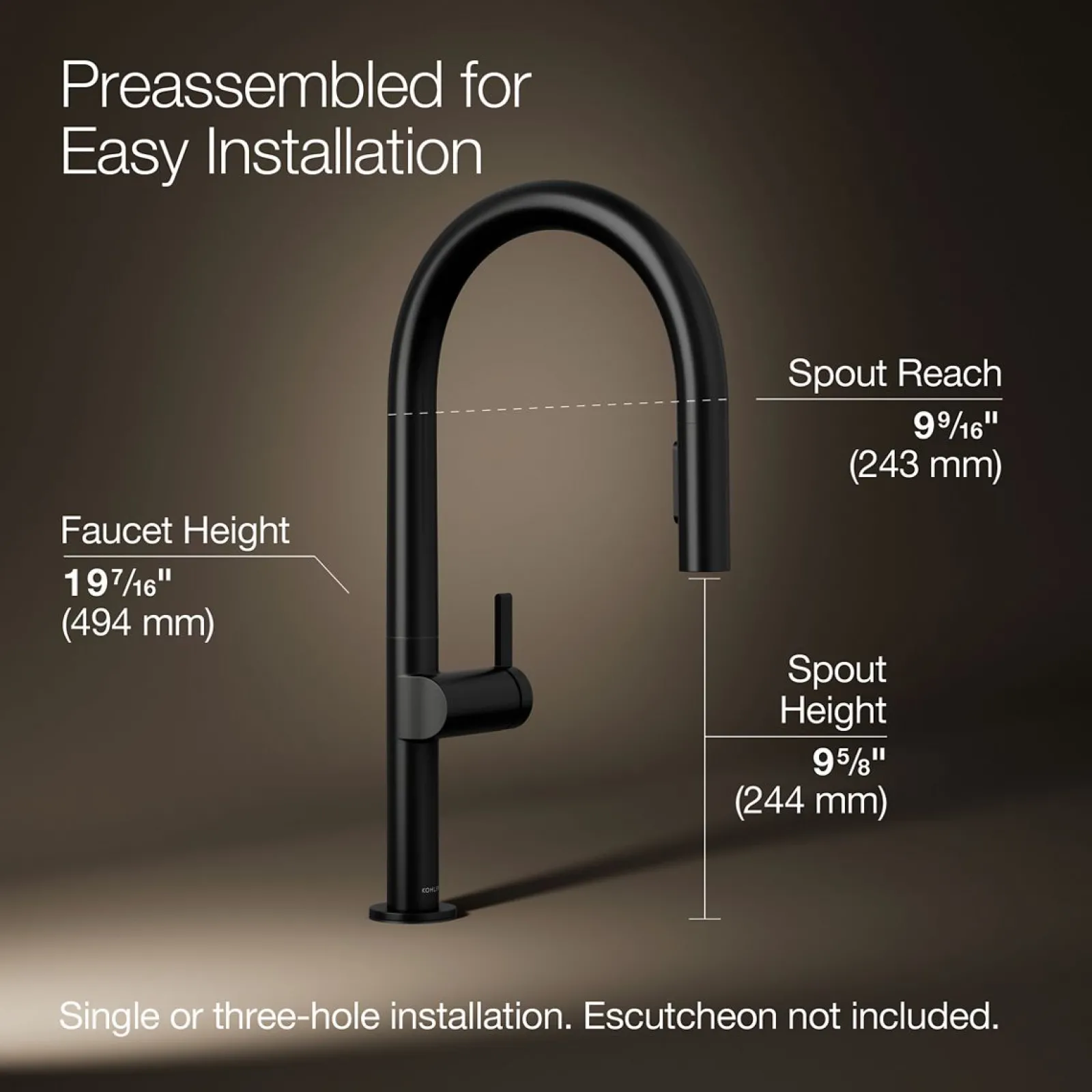 Pull-down kitchen sink faucet with two-function sprayhead^Kohler Hot