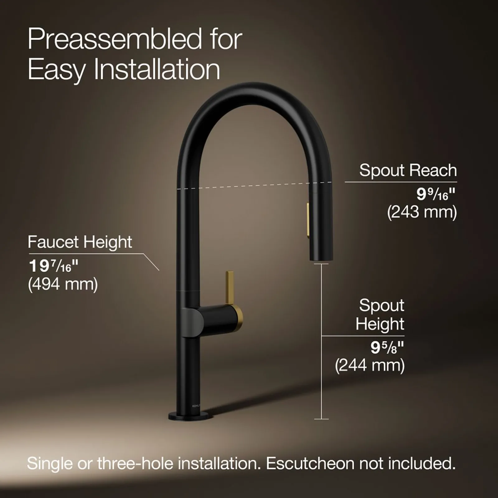 Pull-down kitchen sink faucet with two-function sprayhead^Kohler Hot