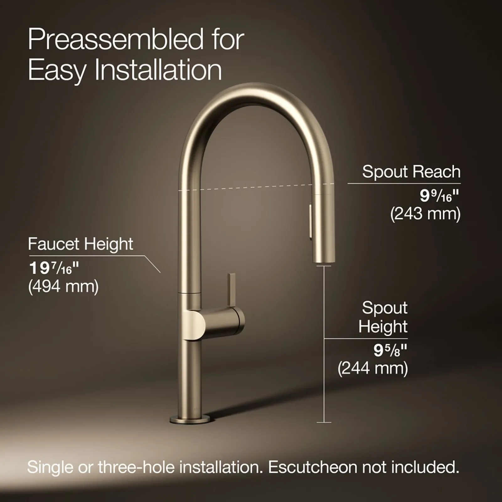 Pull-down kitchen sink faucet with two-function sprayhead^Kohler Hot
