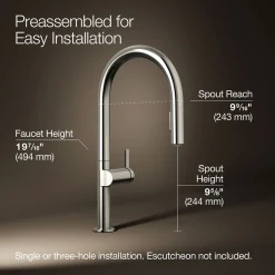 Pull-down kitchen sink faucet with two-function sprayhead^Kohler Hot
