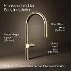 Pull-down kitchen sink faucet with two-function sprayhead^Kohler Hot
