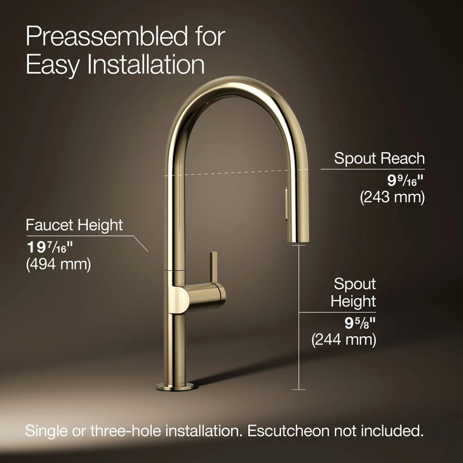 Pull-down kitchen sink faucet with two-function sprayhead^Kohler Hot