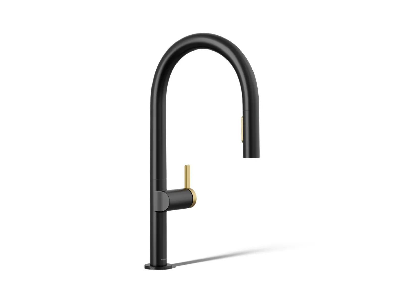Pull-down kitchen sink faucet with two-function sprayhead^Kohler Hot