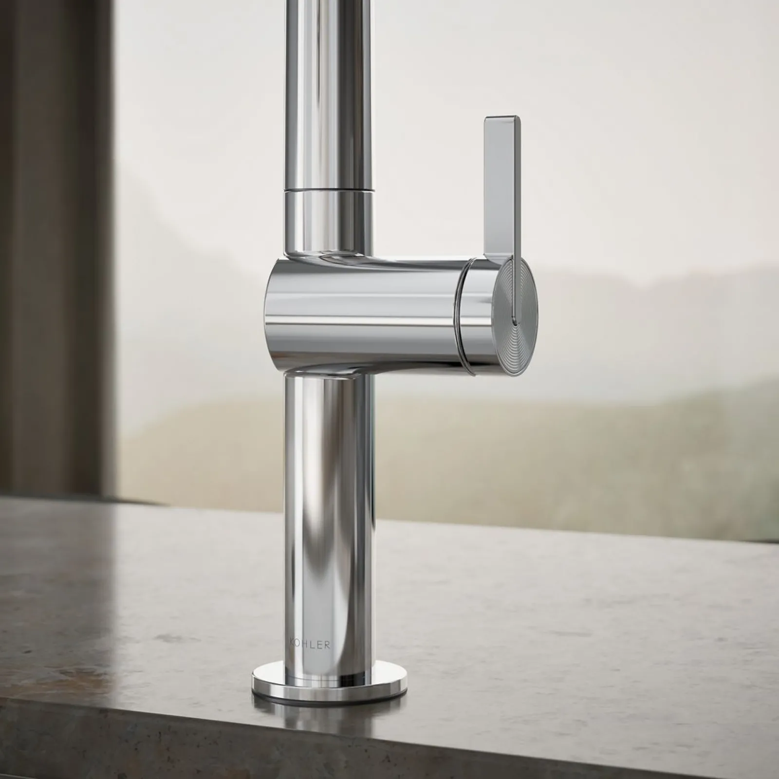 Pull-down kitchen sink faucet with two-function sprayhead^Kohler Hot